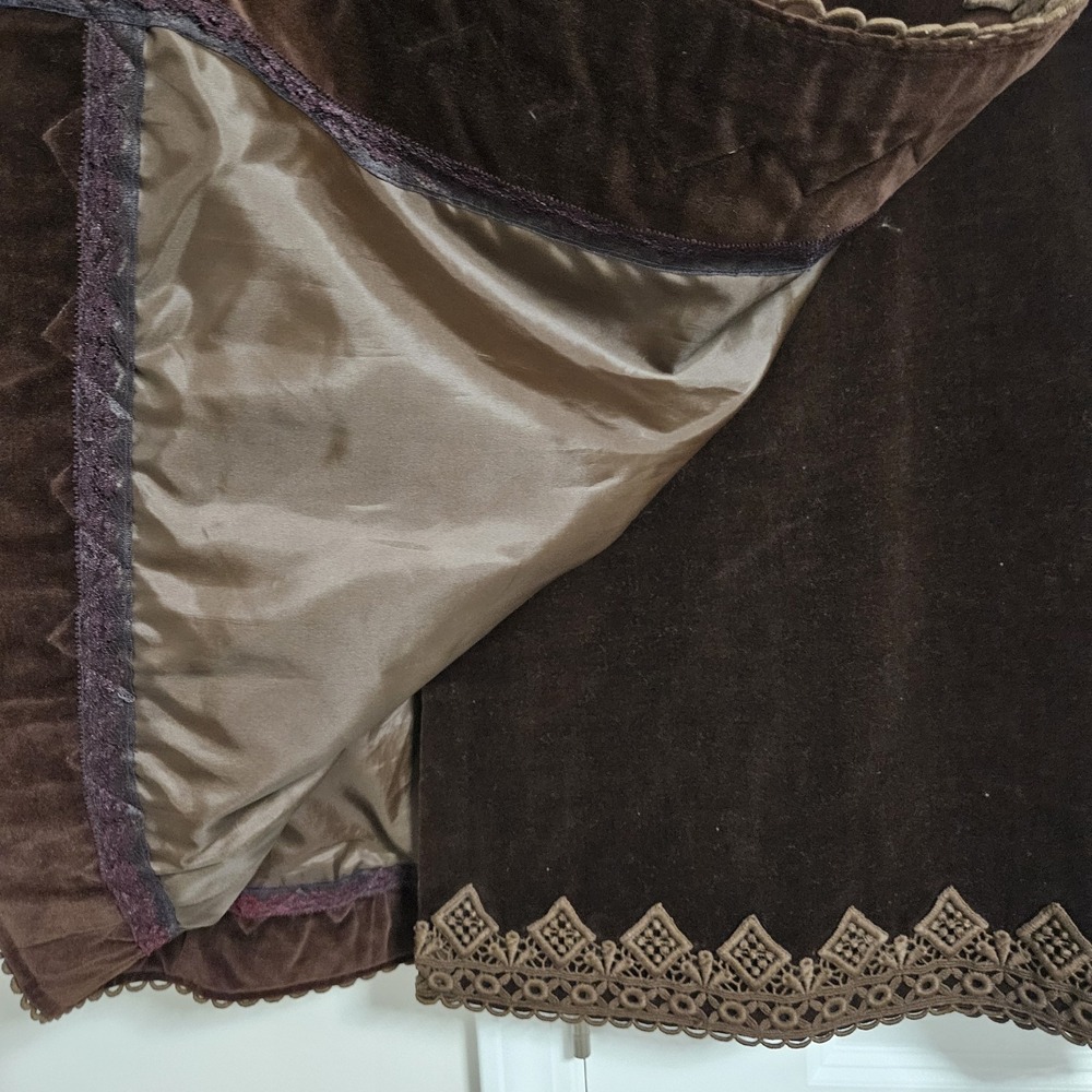 Vintage Steampunk Whimsigoth Skirt Women 24" Waist Brown Velvet Macrame Lace - Picture 3 of 7